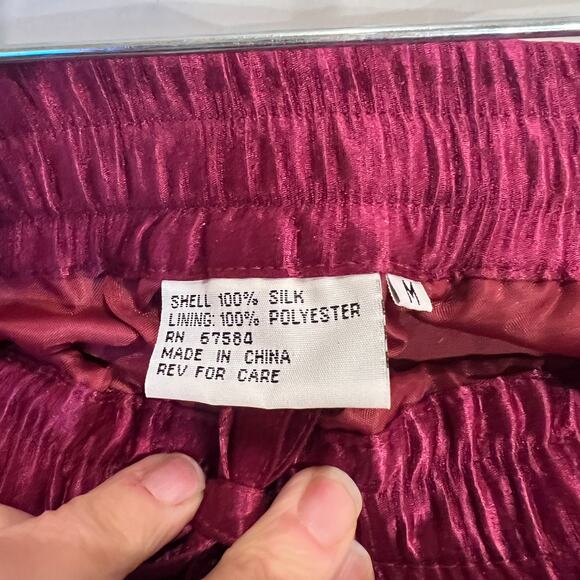Vtg 100% silk lined elastic tie waist straight leg trousers XL raspberry pink - Picture 3 of 9